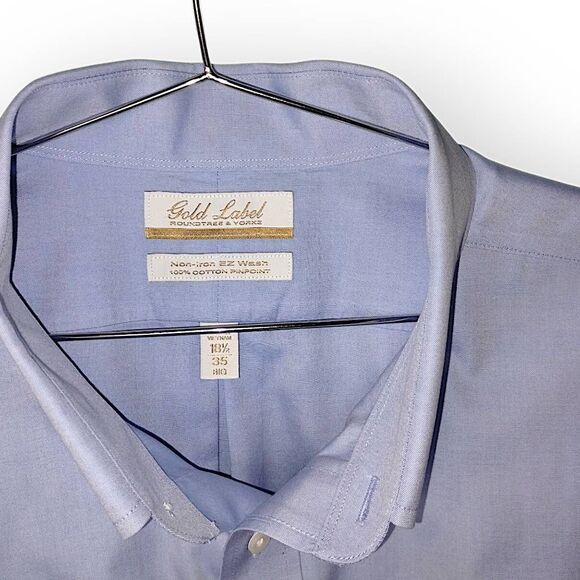 Roundtree & York Mens Shirt 18.5" Blue Oxford Button Down Gold Label Preppy - Picture 3 of 8